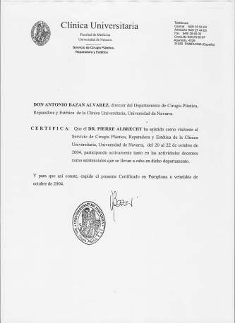 Dr. Albrecht - Activité d'enseignement académique - Clinique Universitaire de Navarre - 2004